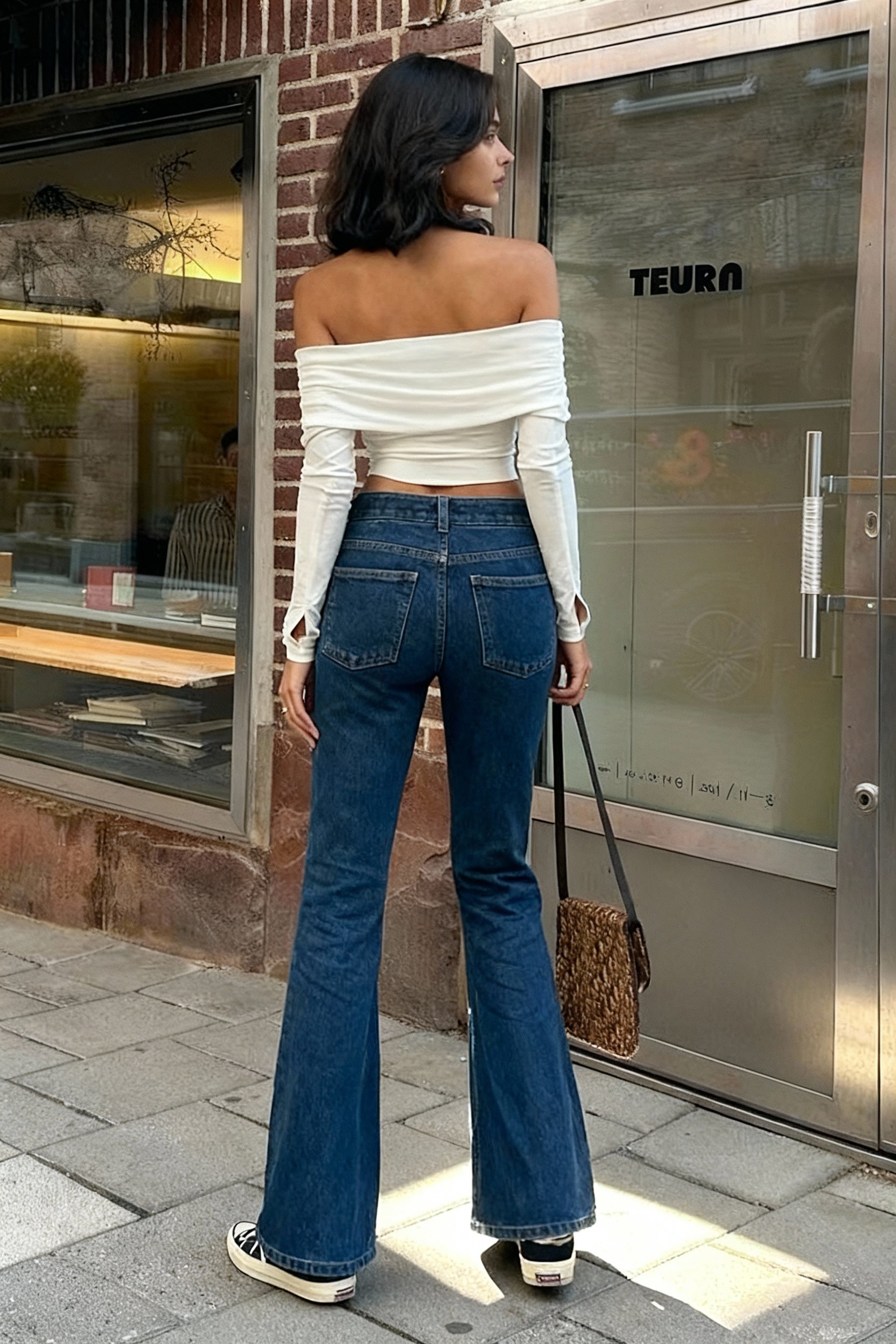 Off Shoulder Ruched Long Sleeve Foldover Crop Top