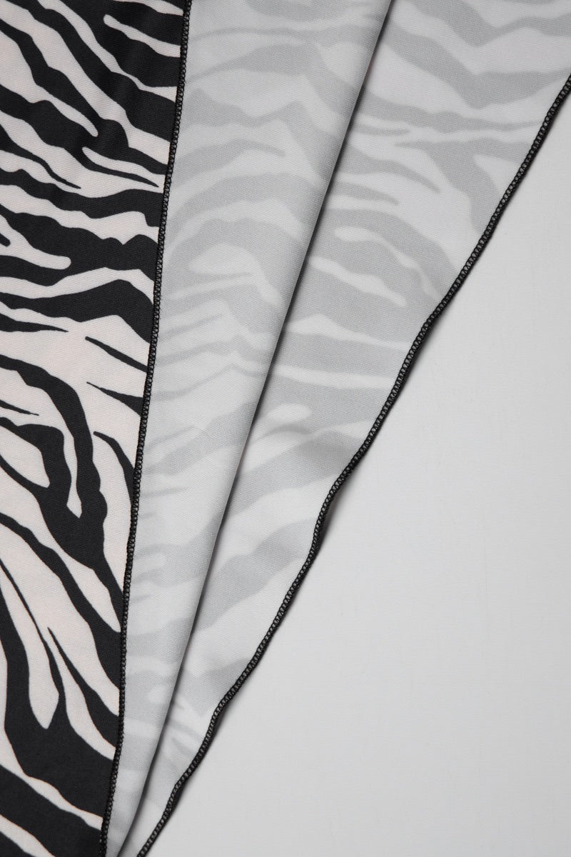 Halter Neck Deep V Zebra Print Asymmetrical Handkerchief Hem Mini Dress