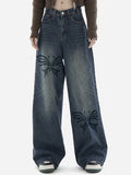 Butterfly Print Blue Wash Baggy Boyfriend Jeans