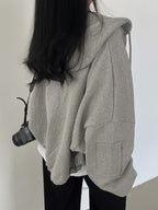 Star Print Zipper Drawstring Hem Oversized Hoodie