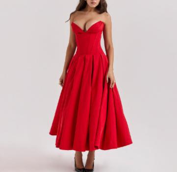 Strapless Corset Midi Ball Gown with Convenient Pockets