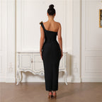 Floral Appliqué One-Shoulder Dress - One-Shoulder Floral Appliqué Dress