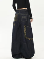 American Retro Leopard Print Stitching Boyfriend Jeans