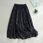 Polka-dot cotton and linen double-layer skirt