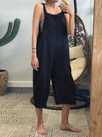 Pure Color Cotton Strap Jumpsuit