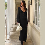 Crochet Deep V-Neck Bell Sleeve Open Knit Maxi Dress