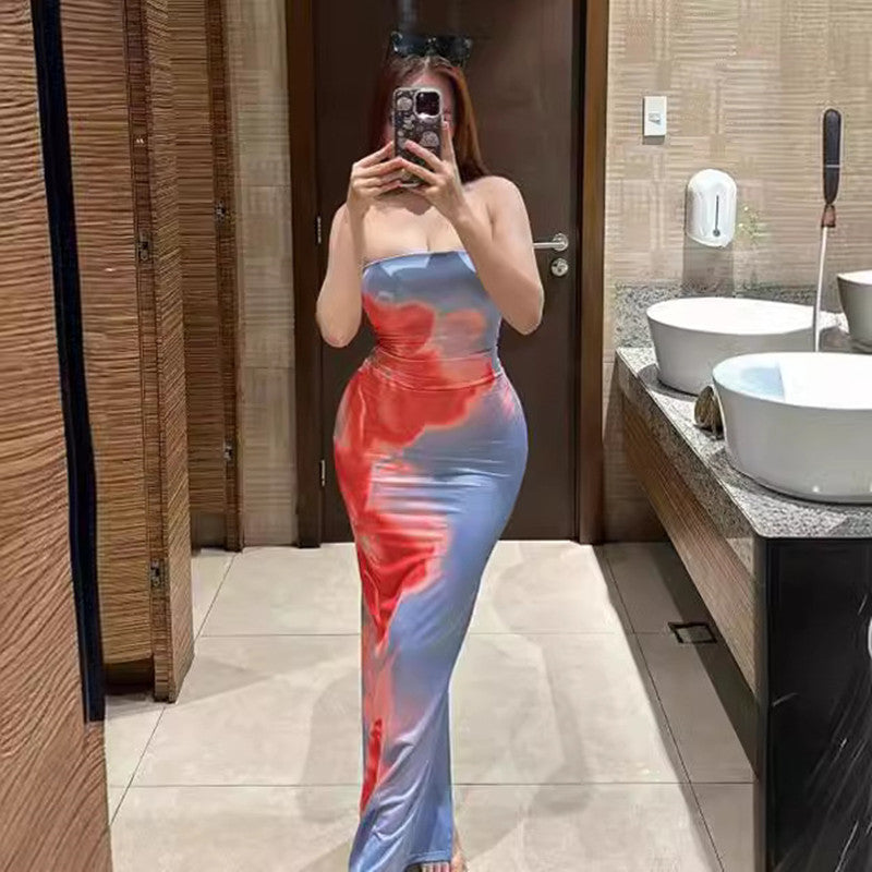 Gabriela Statement Long Dress with a Slit in a Contrasting Color Evening Wear Edit