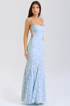 Jacquard Square Neck Spaghetti Strap Mermaid Maxi Gown