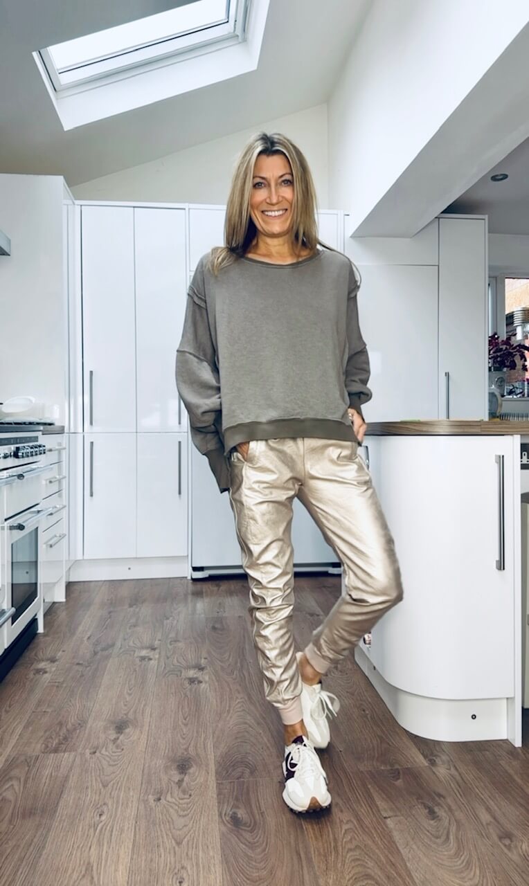 Women's Round Neck Casual Top + Leather Pants Set