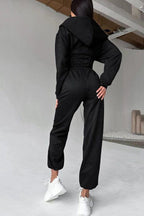 Hooded Drawstring Two Piece Pants Set