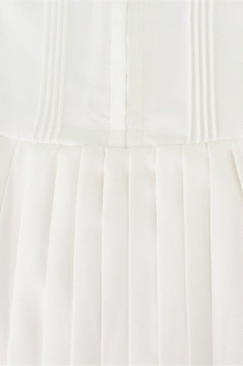 Spaghetti Strap Tie Shoulder Corset Bodice Pleated Skater Mini Dress