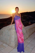 Abstract Floral Print One Shoulder Spaghetti Strap Bodycon Maxi Dress