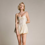 Spaghetti Strap Sweetheart Ruched Bustier Pleated Fit And Flare Mini Dress