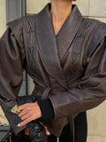 Lapel Lace Up Leather Long Sleeve Jacket