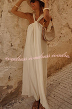 Sea angel Linen Blend Textured Fabric Halter Vacation Maxi Dress