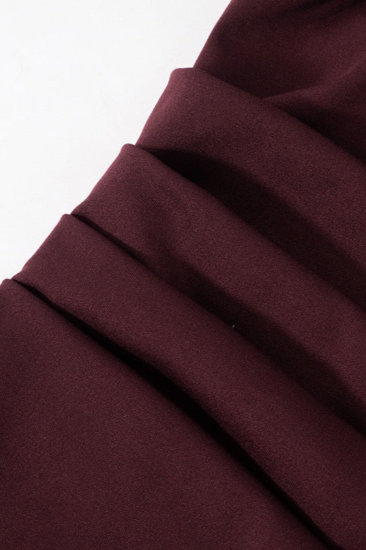 Strapless Ruched Waist Bodycon Maxi Dress Mesh Gloves Scarf Set