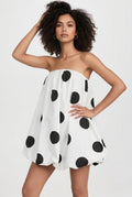 Strapless Bubble Hem Polka Dot Bodycon Mini Dress