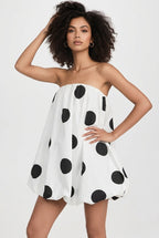 Strapless Bubble Hem Polka Dot Bodycon Mini Dress