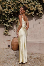 V-Neck Bias Cut Spaghetti Strap Maxi Slip Dress