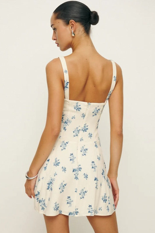 Floral Scoop Neck Tank Strap Fit and Flare Mini Dress