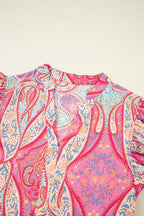 Tribal Paisley Print Ruffled Sleeve Notch Neck Midi Dress