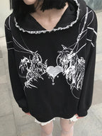 Anime Print Rabbit Ear Styling Oversized Hoodie