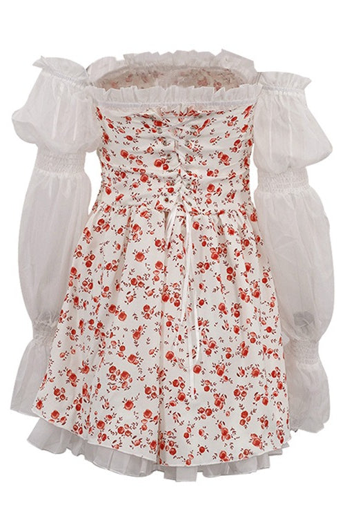 Chiffon Patchwork Strapless A Line Floral Dress