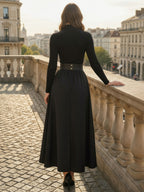 Half Zip Ribbed Knit Patchwork Belted Long Sleeve A-Line Maxi Dress For Women 2026