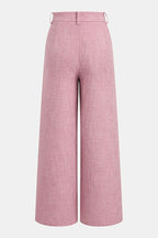 City Outfit Linen Blend Metal Button Halter Vest and Pocket Wide Leg Pants Set