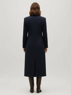 Woolen Double-Breasted Long Coat With Notch Lapel And Flap Pockets For Women 2026