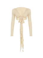 Strappy V Neck Long Sleeve Tee