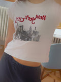Vintage Print Cropped Short Sleeve Tee