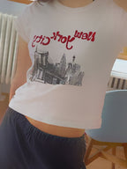 Vintage Print Cropped Short Sleeve Tee