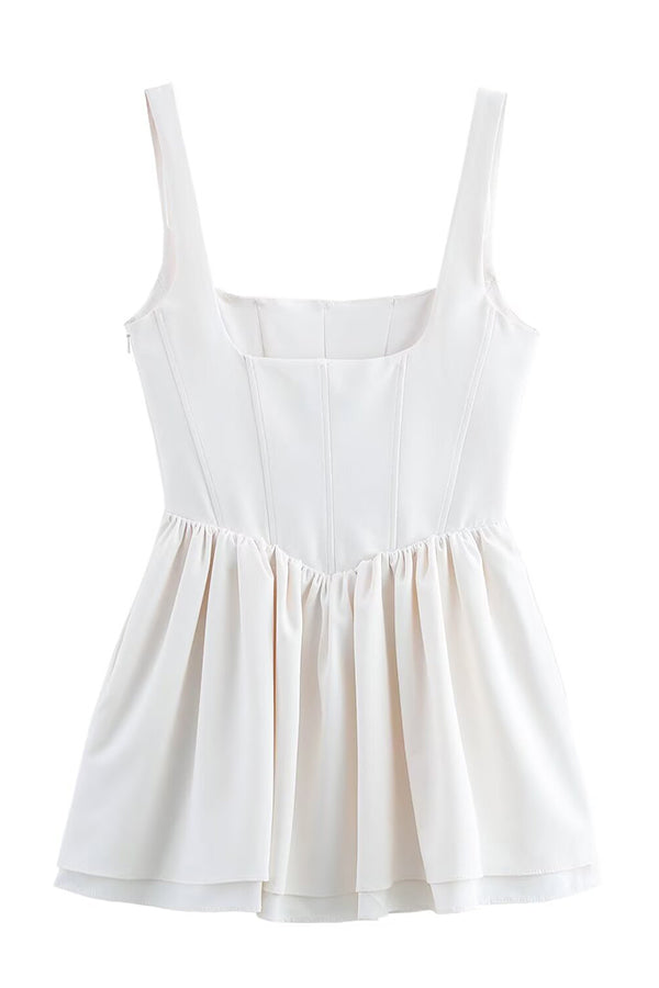 Velvet Square Neck Corset Seam Gathered Fit and Flare Mini Dress