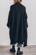 Chunky and Warm Knit Button Pocketed Oversized Midi Cardigan