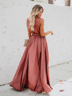 Blush Pink Wrap Maxi Dress for Women - Elegant V Neck High Slit Long Dress - Summer Beach Wedding Guest Wear 2026