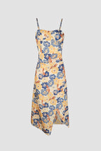 Tie Shoulder Floral Bustier Sweetheart Side Slit Midi Dress
