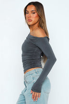 Off Shoulder Ruffled Long Sleeve Knit Top