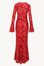 Floral Print Scoop Neck Bell Sleeve Bias Cut Maxi Dress