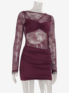 Sheer Lace Ruched Mini Dress For Women - Sexy Cut Out Open Back Bodycon Gown - Summer Night Out Club Party 2026