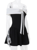Off-shoulder Bow Waist Tie Short Sleeves Mini&Short Dresses