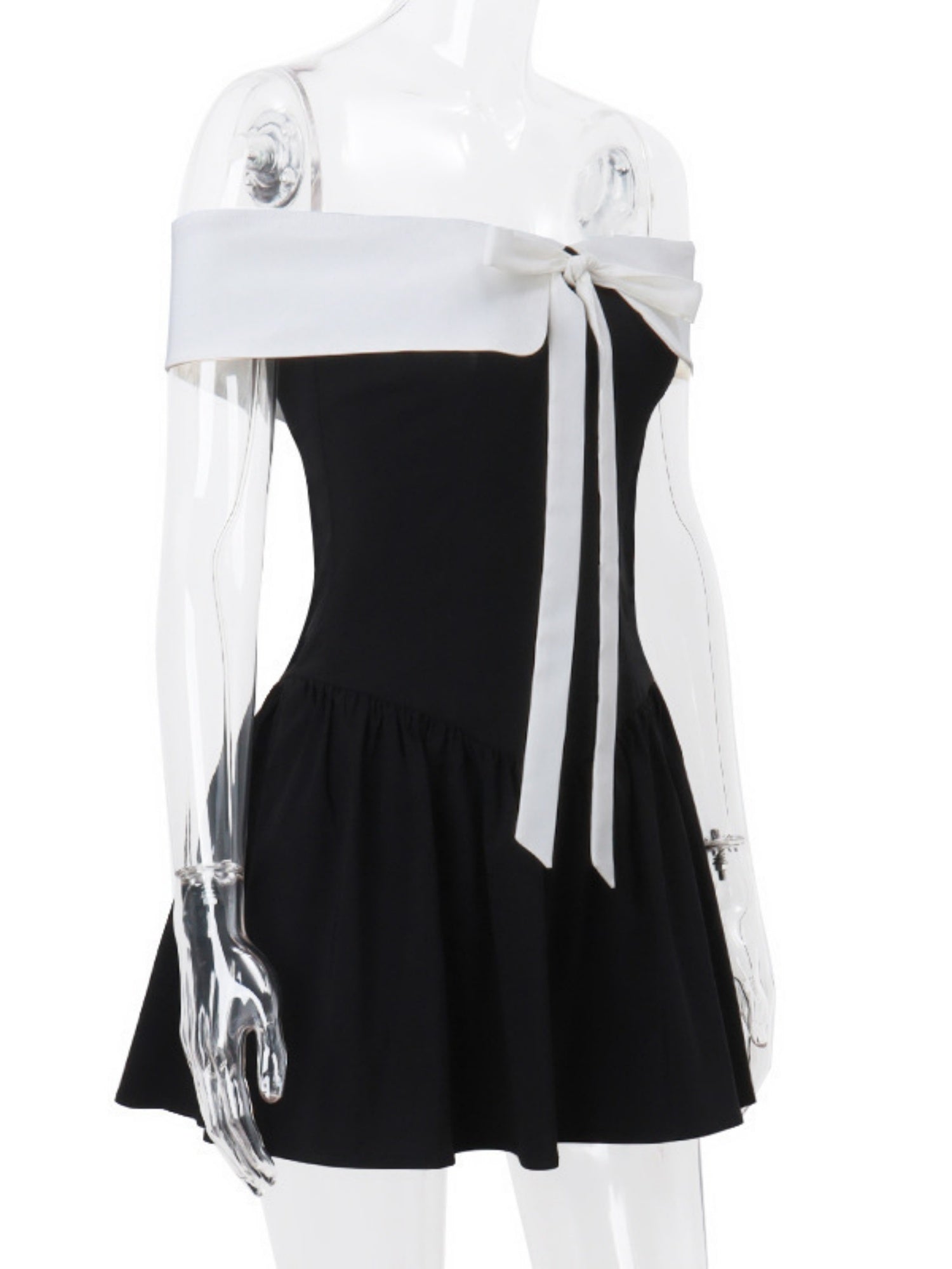 Off-shoulder Bow Waist Tie Short Sleeves Mini&Short Dresses