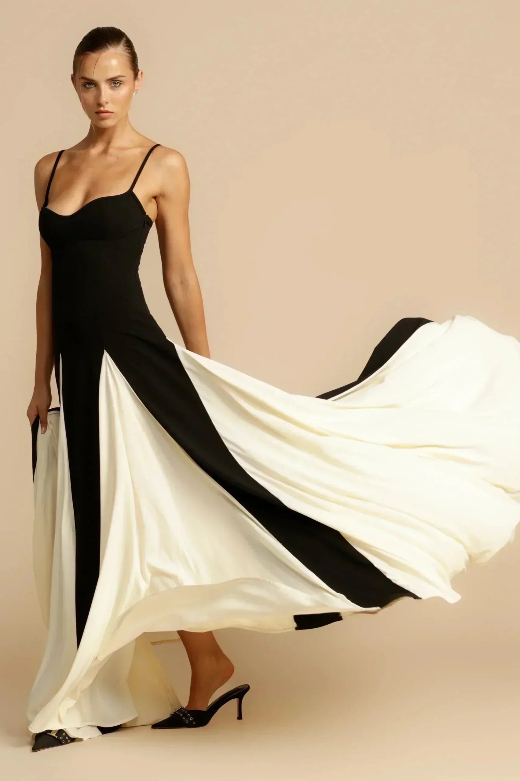 Delia Statement Dress Two Tone Black & White Maxi Boutique Collection