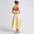 Vintage Jacquard Midi Dress with Halter Neck
