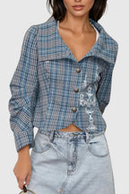 Single Breasted Plaid Print Blouse