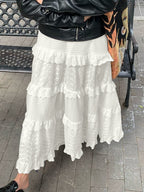 A Line Cutout Waffle Patchwork Midi Skirt