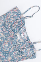 Blue Spaghetti Strap Bustier Cutout Paisley Print Bodycon Maxi Dress