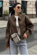 Collared Zipper Wool Loose Short Jacket