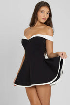 Off Shoulder Sweetheart Structured Fit and Flare Mini Dress