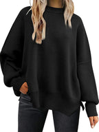 Solid Crew Neck Cape Sleeve Slit Sweater